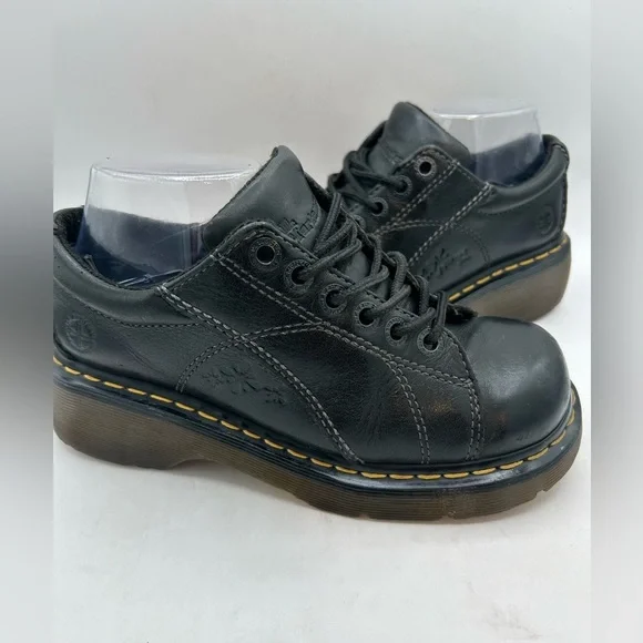 RARE DAISY Flower Dr. Martens Chunky Black Leather 12283 Oxford Boot WMS Sz 7 - Picture 5 of 15